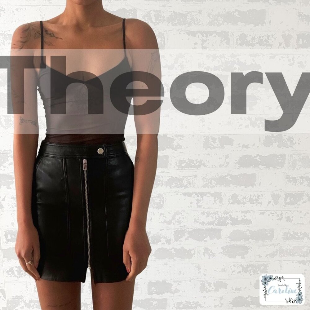 Theory Genuine Lambskin Leather Black Mini Skirt, 0